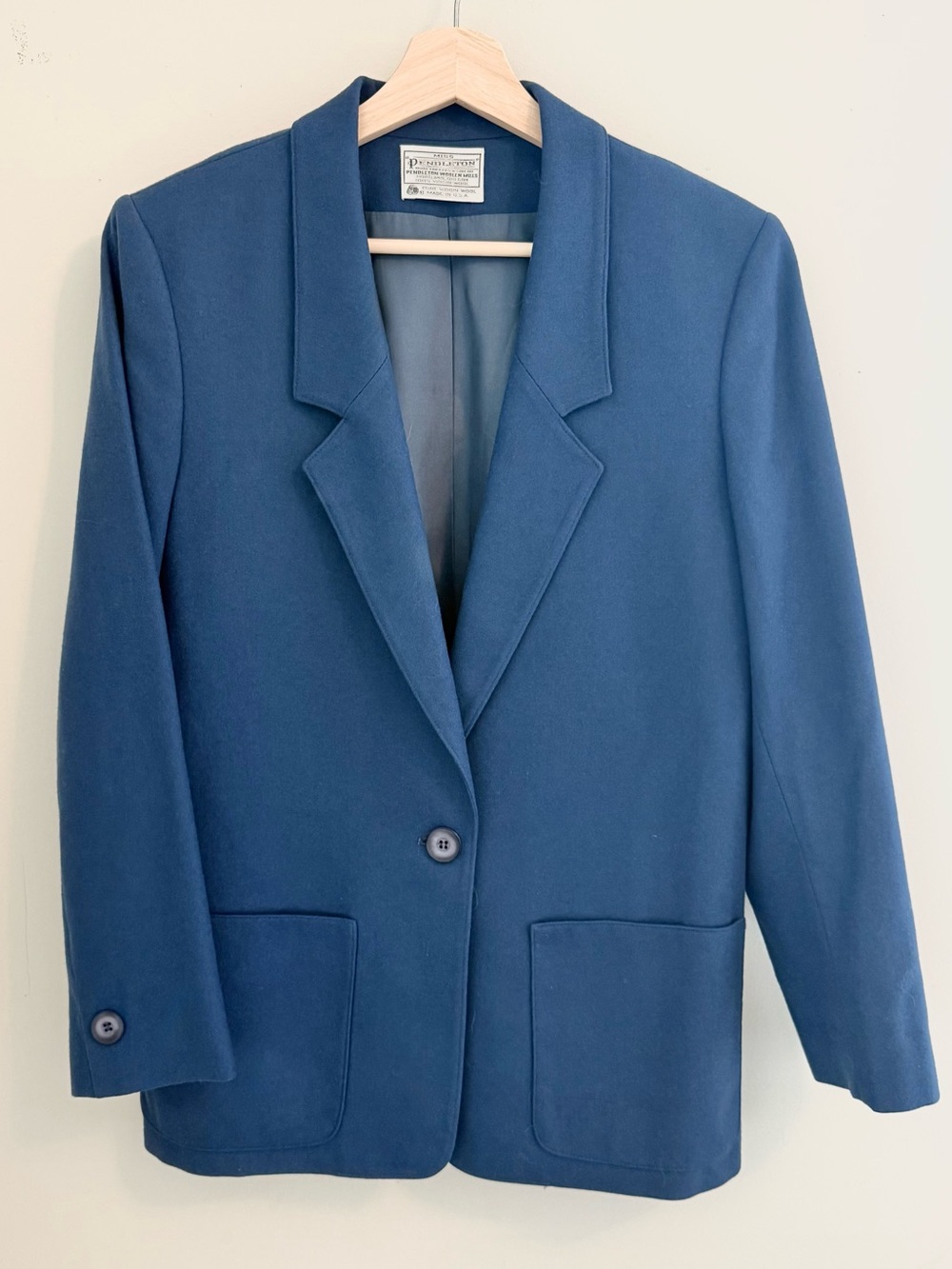 Miss Pendleton, Vintage, Blue Single-Button Blazer, Pure Virgin Wool
